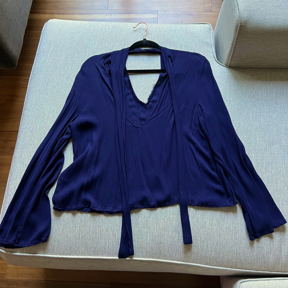 Blue Life Violet Cut Out Backless Tie Detail Top